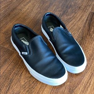 Black leather slip on Vans